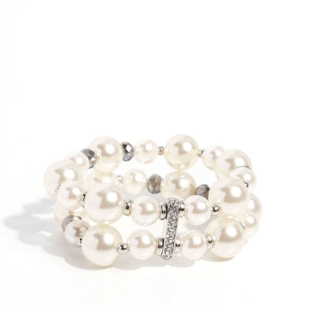 Paparazzi White and Silver Pearl Bracelet Elegant Echo Layered Fashion Jewelry